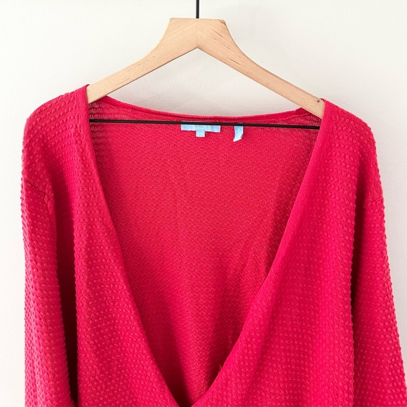 Draper James RSVP V-Neck Textured Cardigan Red Size XXL - Picture 2 of 5